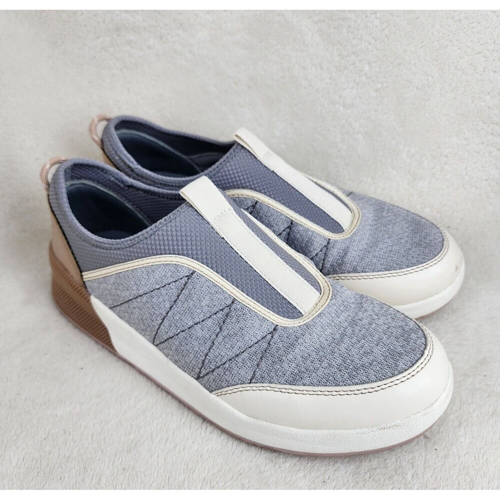 Lands End Womens Grey Pink Slip-On Wedge Low Heels Walking Comfort Shoes Size 9